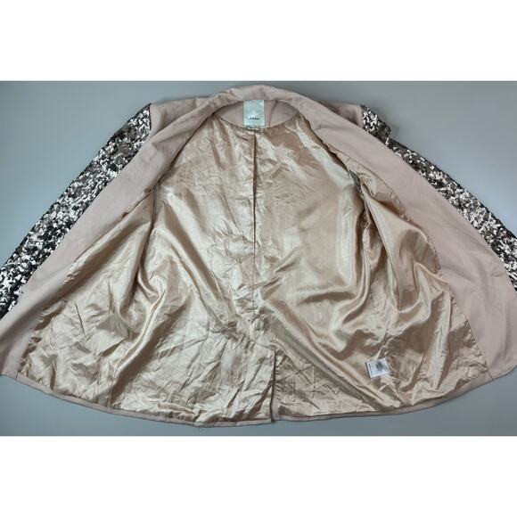 Anthropologie ELEVENSES Glitzen Party Blazer 14 Champagne Sequined Sleeves Glam - Picture 12 of 16